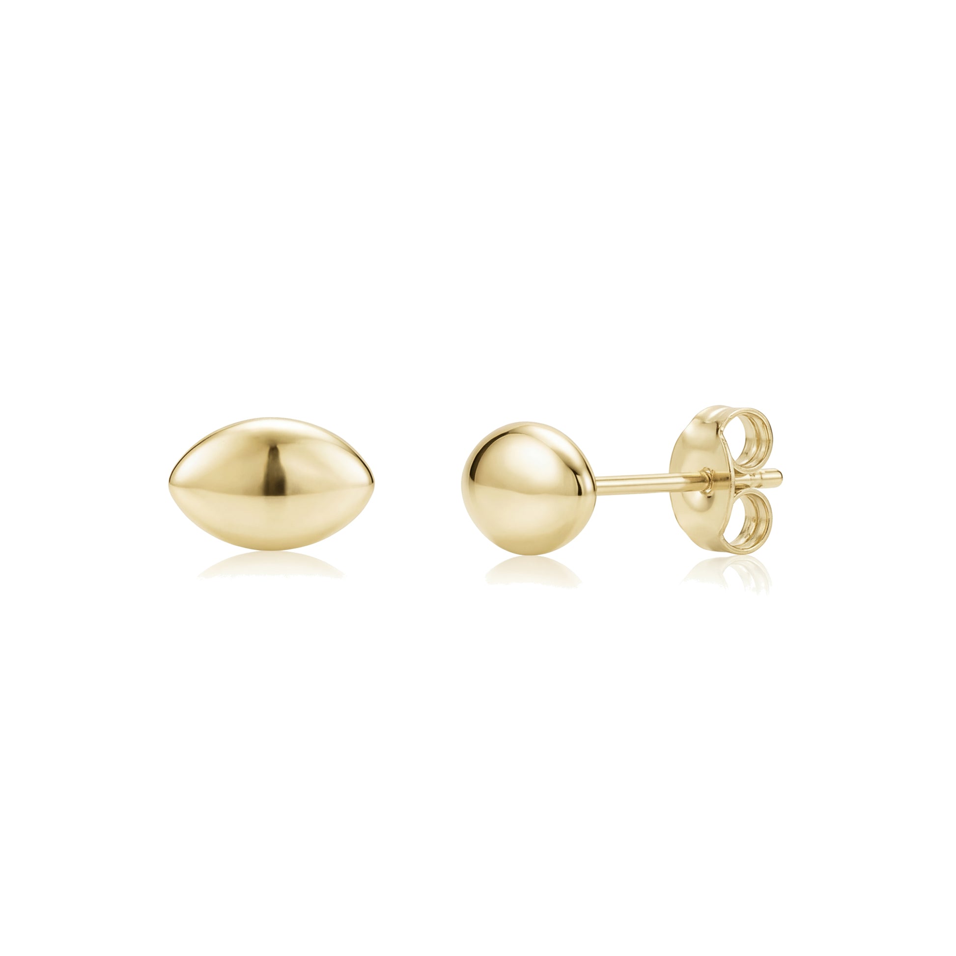 Gold sleek dome stud earrings 8x5mm made of polished stainless steel with butterfly backing