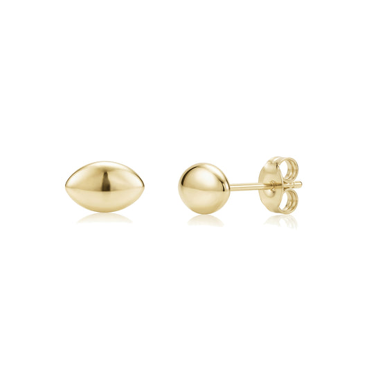 Gold sleek dome stud earrings 8x5mm made of polished stainless steel with butterfly backing
