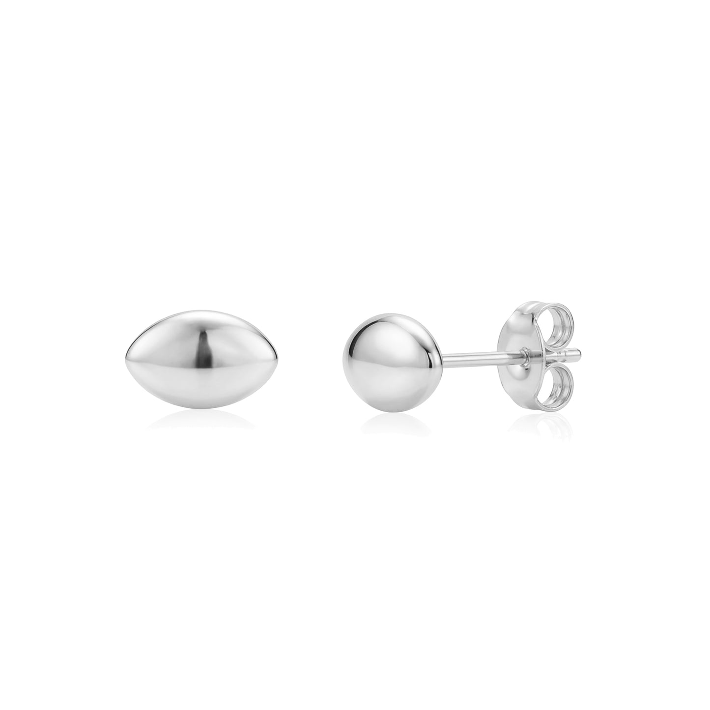 Silver sleek dome stud earrings 8x5mm made of polished stainless steel with butterfly backing