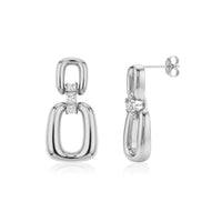 Silver Atelier Link Drop Earrings with three white stones, front and side views