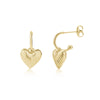 Gold stainless steel heart shell hoop earrings with ribbed texture, showing front and side view