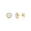 Gold-tone mother of pearl stud earrings 9mm wide showing front and side views