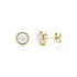 Gold-tone mother of pearl stud earrings 9mm wide showing front and side views