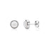 Silver-tone mother of pearl stud earrings 9mm wide showing front and side views