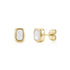 Gold-tone cushion-shaped stud earrings with mother of pearl centers shown front and side views
