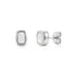 Silver-tone cushion-shaped stud earrings with mother of pearl centers showing front and side views