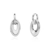 Bold oval link drop earrings in polished silver stainless steel with smooth reflective surface.