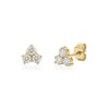 Gold stainless steel lotus flower stud earrings with three 2mm stones on white background