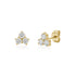 Gold stainless steel lotus flower stud earrings with three 2mm stones on white background