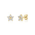 Gold flower cluster stud earrings with cubic zirconia stones, front and side screw-back view
