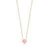 Gold-tone stainless steel necklace with a 10mm pink glass rose clover pendant on a 15 inch chain with 2 inch extension