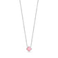 Silver-tone stainless steel necklace with a 10mm pink glass rose clover pendant on a 15 inch chain with 2 inch extension