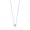 Silver-tone stainless steel necklace with a 10mm pink glass rose clover pendant on a 15 inch chain with 2 inch extension