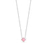 Silver-tone stainless steel necklace with a 10mm pink glass rose clover pendant on a 15 inch chain with 2 inch extension