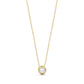 Gold sculpted bezel pearl necklace with 16 inch chain and white shell pearl pendant