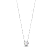 Silver sculpted bezel pearl necklace with 16 inch chain and white shell pearl pendant