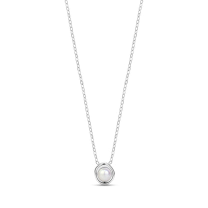 Silver sculpted bezel pearl necklace with 16 inch chain and white shell pearl pendant