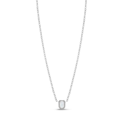Silver stainless steel necklace with cushion-shaped mother of pearl charm on a fine chain