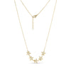 Gold stainless steel Starfish Stone Necklace with five cubic zirconia set starfish charms and adjustable chain length.