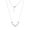 Silver stainless steel Starfish Stone Necklace with five cubic zirconia set starfish charms and adjustable chain length.