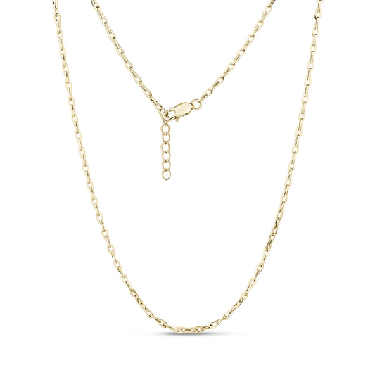 Gold fine link necklace with 2.5mm wide chain and adjustable lobster clasp closure