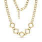 Gold bold geometric link necklace with 18mm square links and 8mm chain, 16 inch length with extension