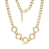 Gold bold geometric link necklace with 18mm square links and 8mm chain, 16 inch length with extension