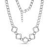 Silver bold geometric link necklace with 18mm square links and 8mm chain, 16 inch length with extension