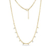 Gold floating stone chain necklace with 3mm links and clear stones, 16 inches plus 2-inch extension