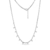 Silver floating stone chain necklace with 3mm links and clear stones, 16 inches plus 2-inch extension