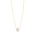 Gold tone stainless steel necklace with round mother of pearl pendant on white background