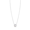 Silver stainless steel necklace with round mother of pearl pendant on white background