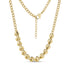 Gold bold heart statement necklace with 10mm wide polished heart links on 5mm Cuban link chain, 16 inch length plus 2 inch extension