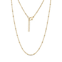 Station link chain necklace in gold stainless steel, delicate chain necklace laid flat
