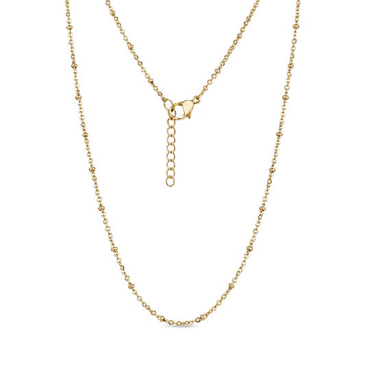 Station link chain necklace in gold stainless steel, delicate chain necklace laid flat