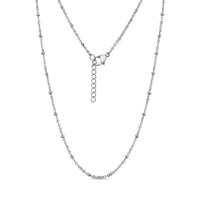 Station link chain necklace in silver stainless steel, fine link chain for layering