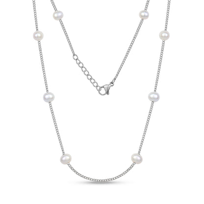 Minimalist Pearl Station Necklace - Women's Necklaces - The Steel Shop