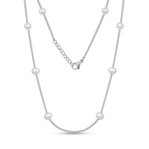 Minimalist Fresh Water Pearl Station Chain Necklace – The Steel Shop
