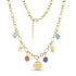 Gold stainless steel tropical charm necklace with starfish, seashell, turtle charms, and colorful beads on 5mm links