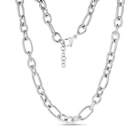 Silver-tone mixed link chain necklace with bold 9.5mm wide links and lobster clasp with extension chain