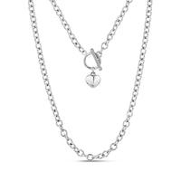 Silver stainless steel toggle necklace with 5mm links and 12mm heart pendant
