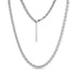 Silver sculpted link necklace with lobster clasp and adjustable extension chain on white background
