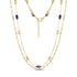 Layered gold stainless steel necklace with blue and white jade beads and adjustable clasp chain