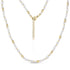 Close-up of shell pearl necklace with gold stainless steel beads and lobster clasp with extension chain