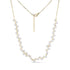 Gold-tone floating pearl chain necklace with 4mm shell pearls on a delicate stainless steel chain, featuring a lobster clasp and adjustable extension.