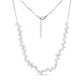 Silver-tone floating pearl chain necklace with 4mm shell pearls on a delicate stainless steel chain, featuring a lobster clasp and adjustable extension.