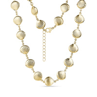 Gold-toned seashell charm link necklace with lobster clasp and extension chain