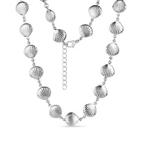 Silver-toned seashell charm link necklace with lobster clasp and extension chain