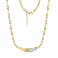 Gold-tone mother of pearl curved bar necklace with 16-inch chain and 2-inch extension