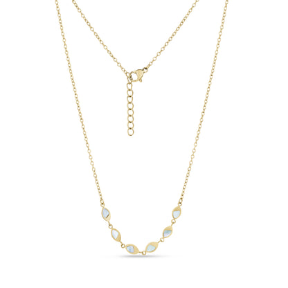 Gold marquise mother of pearl necklace with 16-inch chain and 2-inch extension